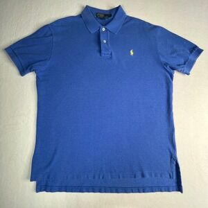 Polo Ralph Lauren Mens Large Blue Short Sleeve Pique Polo Shirt Yellow Pony
